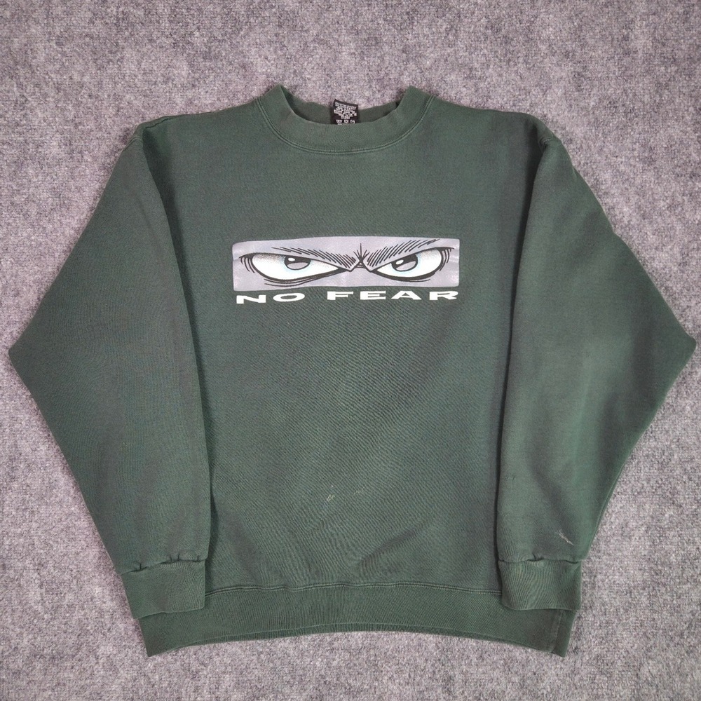 Vintage No Fear Sweatshirt Mens Large Green Eyes Graphic Made USA 90s Crewneck